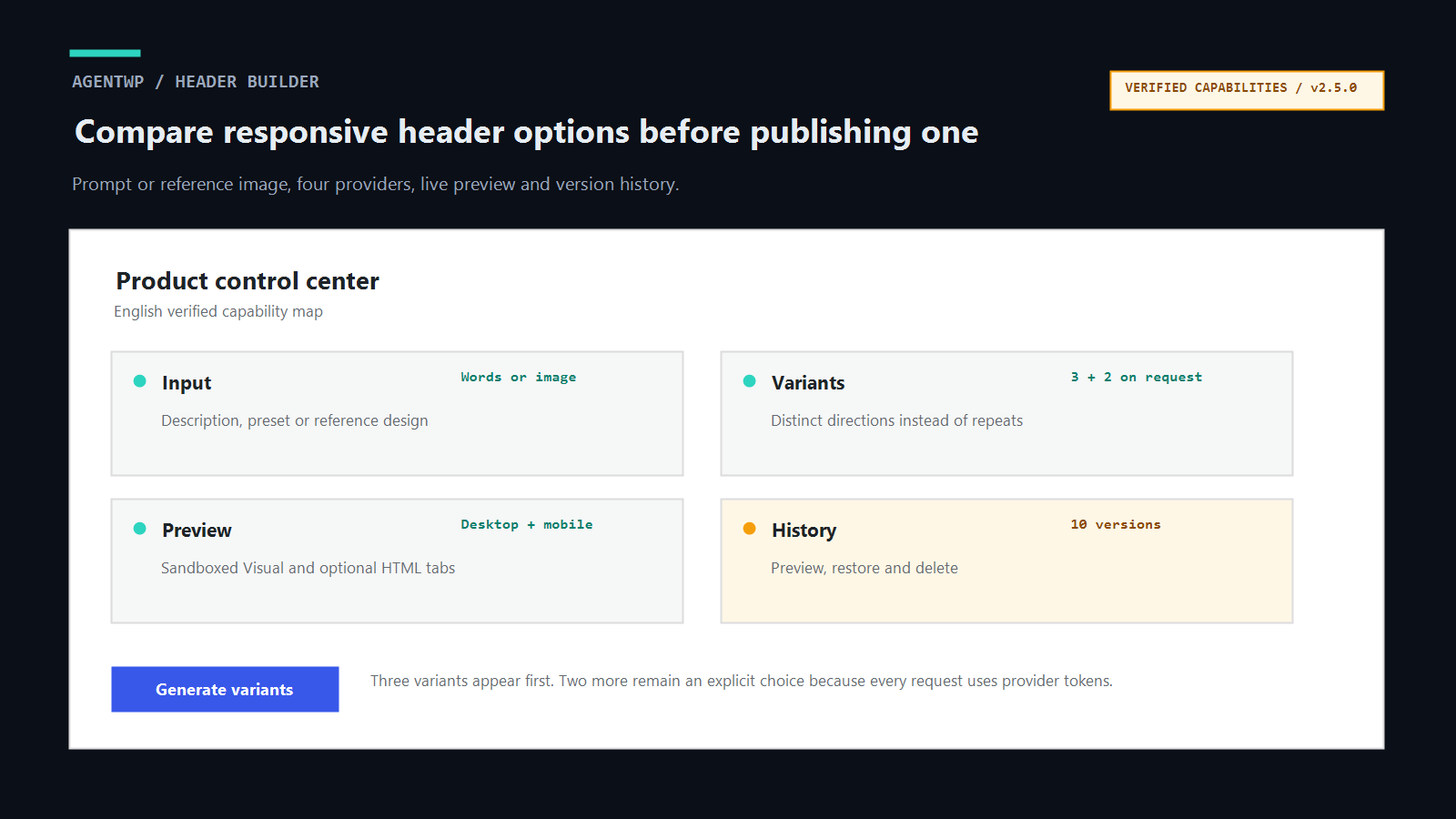 Header Builder verified English capability map