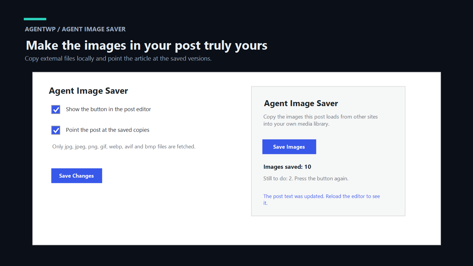 Agent Image Saver settings in English