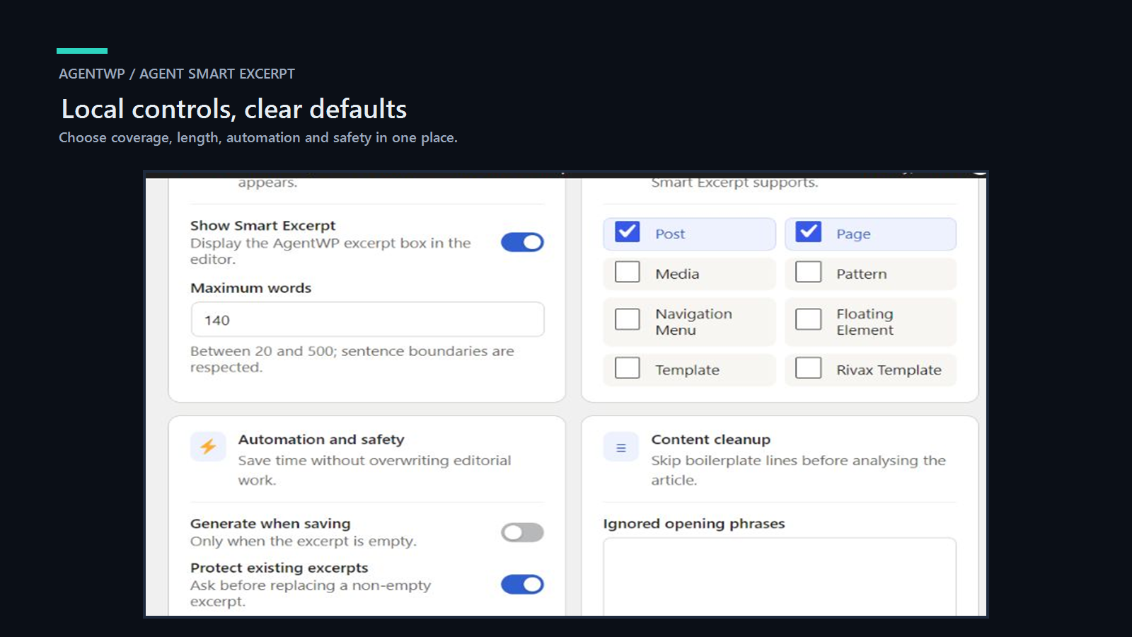 Agent Smart Excerpt settings in English
