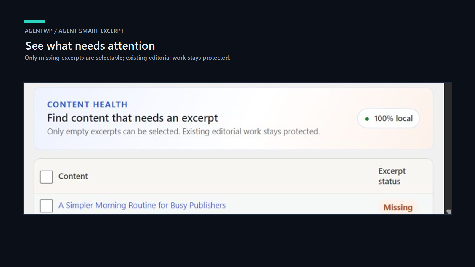 Agent Smart Excerpt audit in English