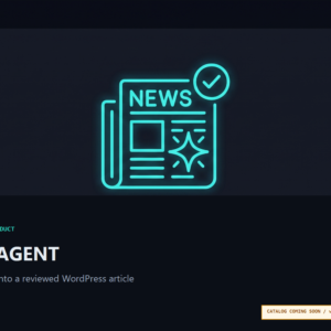 News Agent newsroom journey from current stories through AI drafting and human review to a WordPress article